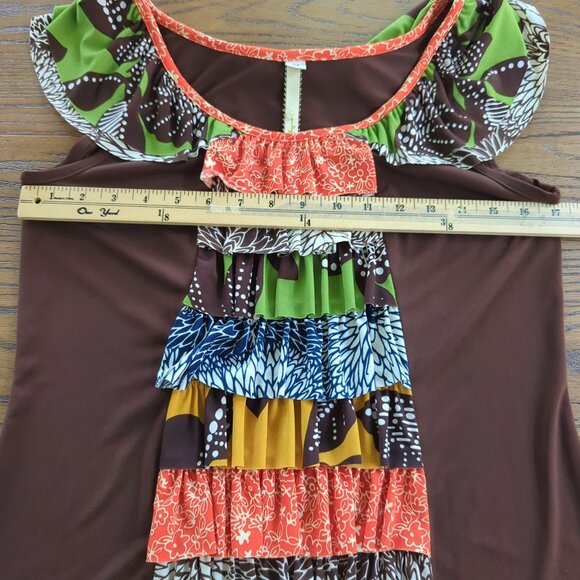 Uncle Frank Multicolor Ruffle Cap Sleeve ruffled tiered front bohemian dress M - Picture 12 of 16